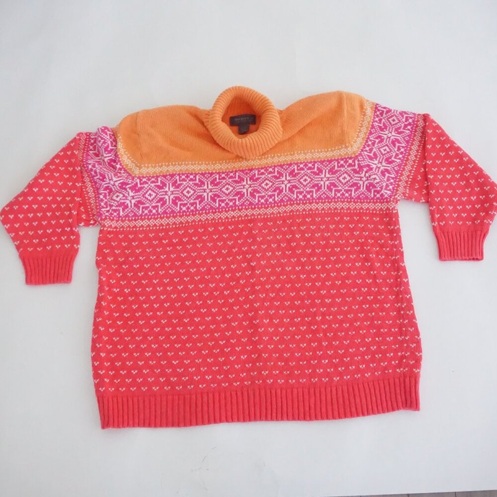 Vintage Lane Bryant Coral Pink Fair Isle Nordic Turtleneck Knit Sweater Plus 18